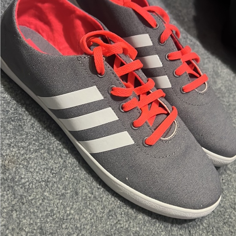 Adidas Gray Sneakers with Red Laces